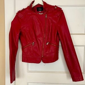 Faux Red Leather Jacket